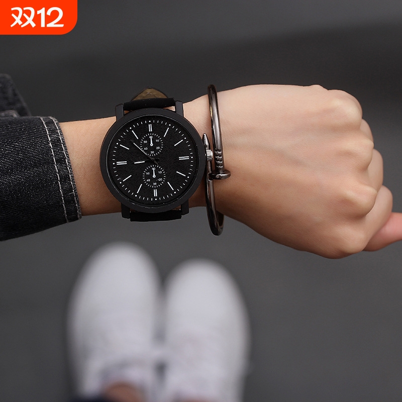 皮带潮流大表盘男女学生情侣手表石英表男简约高中青少年休闲韩版