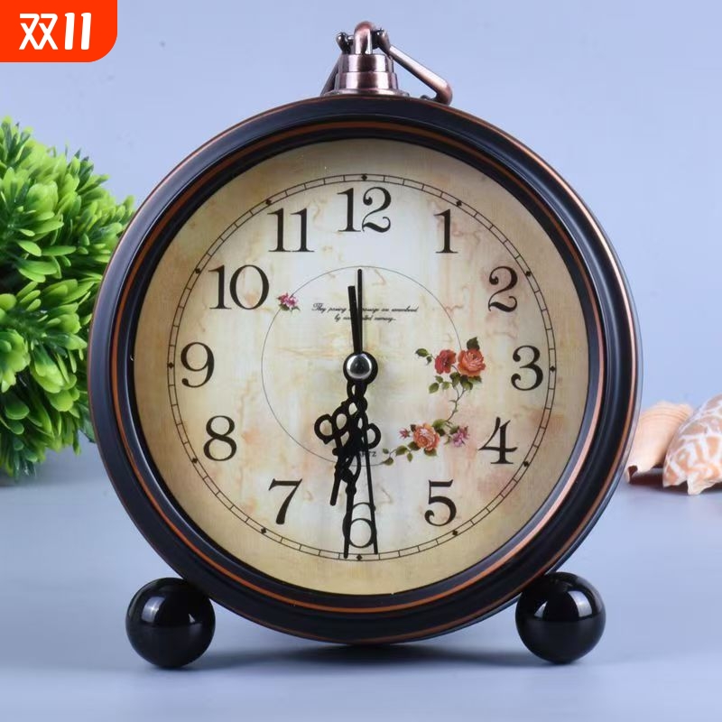 金属欧式复古闹钟静音走时高端