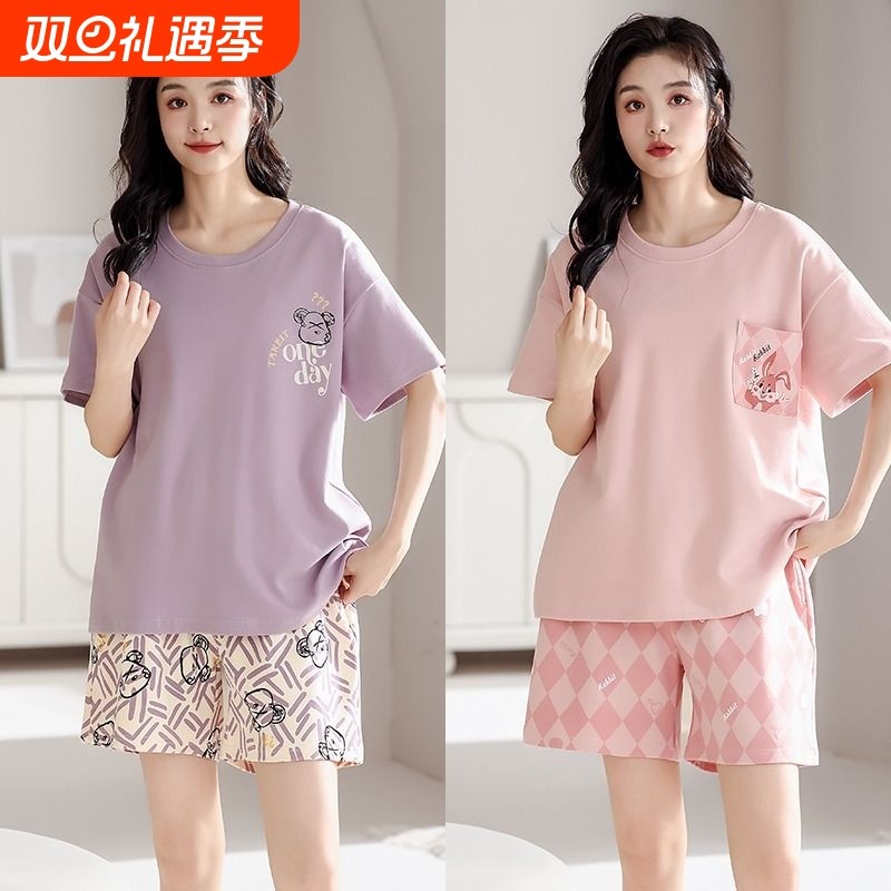 100%纯棉睡衣女夏季薄款