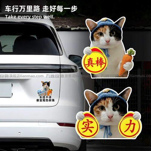 实习卡通猫咪汽车贴纸划痕遮挡贴