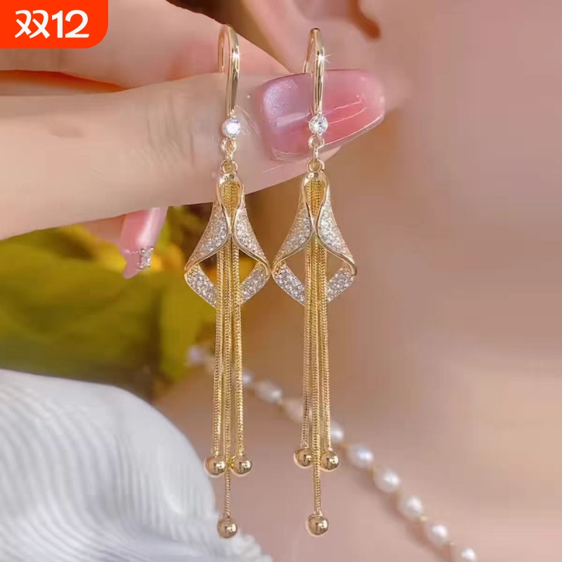 气质菱形长款流苏耳环简约百搭轻奢耳坠显脸瘦耳饰耳环韩版