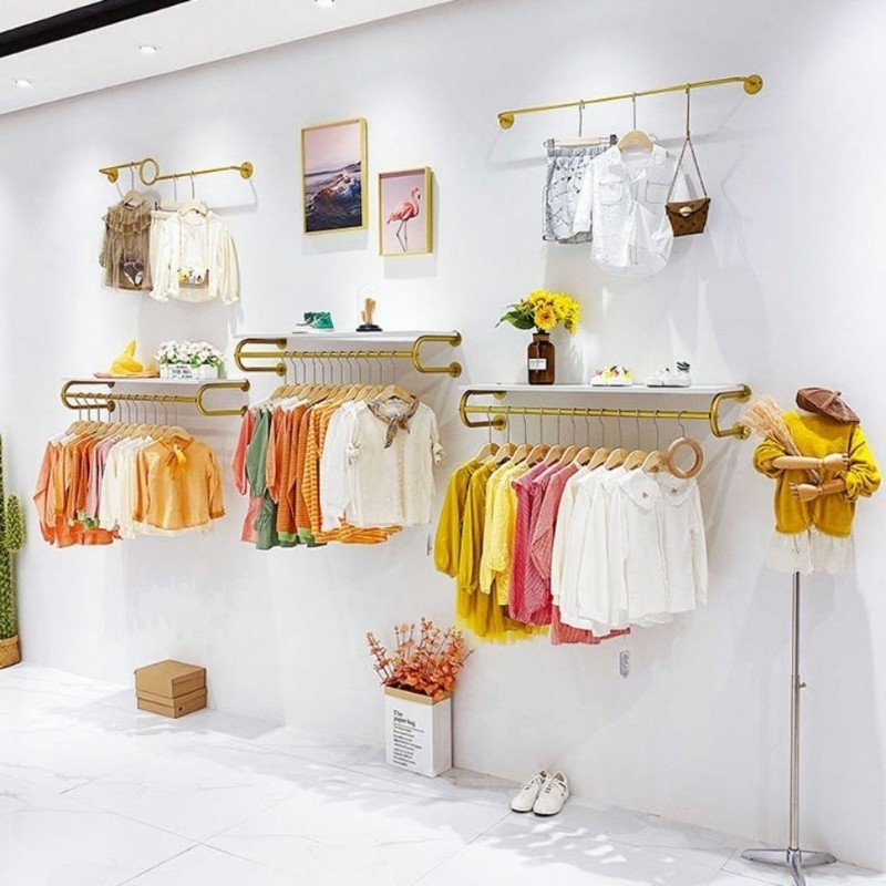 童装店铺货架金色简约整套店铺上墙壁挂式组合服装店展示架挂衣架