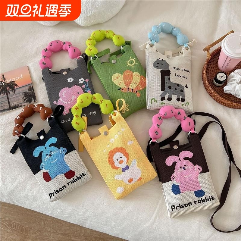 设计师韩版小众设计可爱卡通针织包百搭小巧通勤斜挎小方包编织