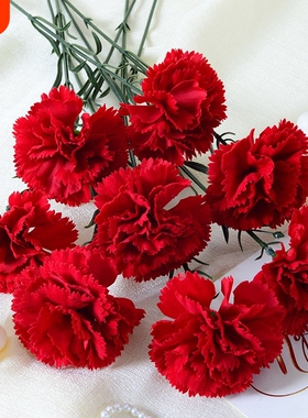 绒布单头康乃馨仿真花家居装饰假花摆件母亲教师节礼物品绢花红色