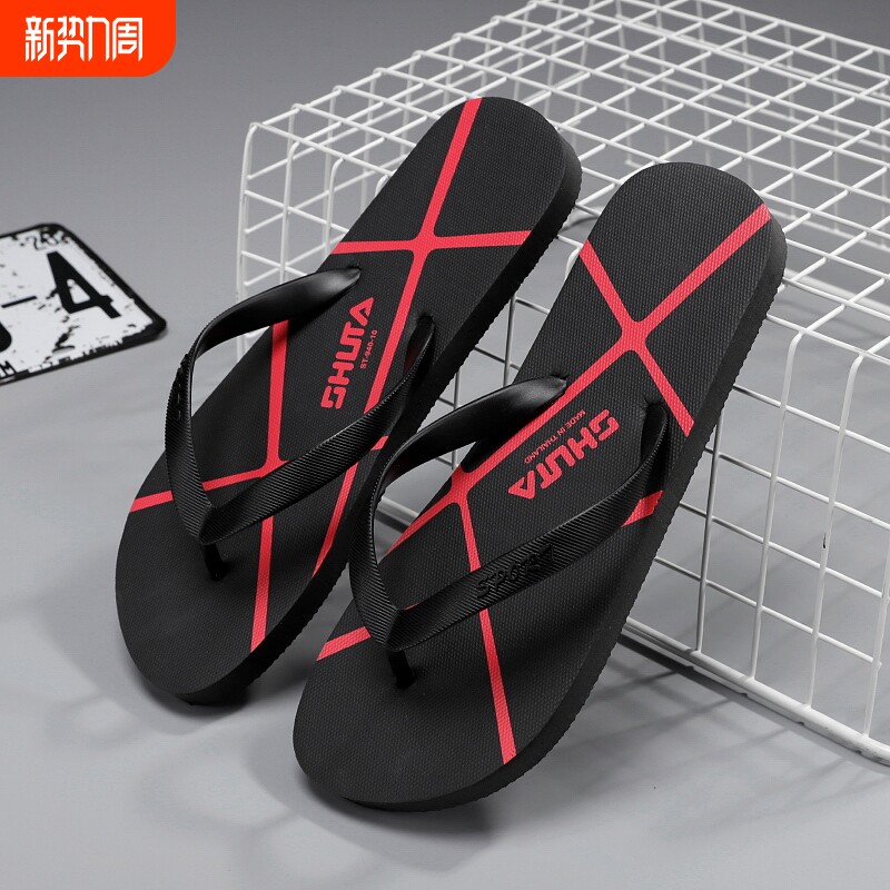 虎人字拖男夏季新款外穿防滑夹脚拖鞋居家休闲沙滩凉拖鞋橡胶黑色