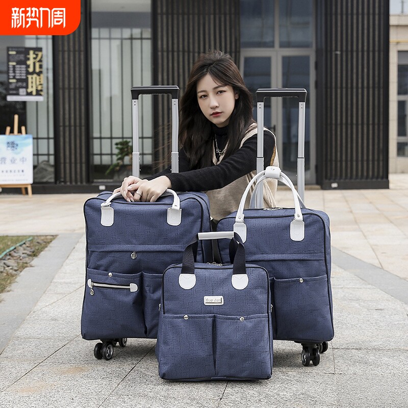 拉杆包新品女大容量行李包手提行李袋折叠旅行收纳袋万向轮印LOGO