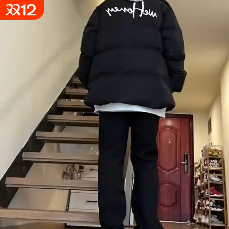 户外美式印花加厚羽绒服男款冬季立领黑色棉服学生潮牌外白色新款