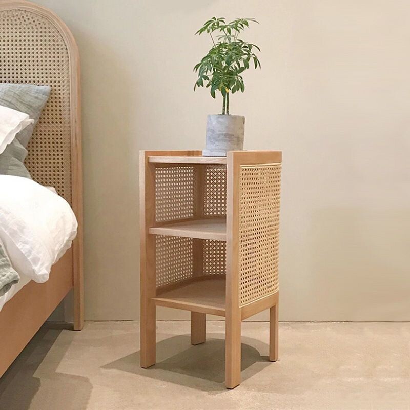 dins实木藤编床头柜北欧复古风韩国小边柜民宿卧室收纳迷你储物柜