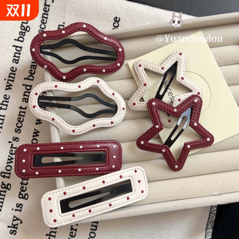 韩版安可拉红波点皮质发夹五角星云朵BB夹侧边刘海夹边夹发卡发夹