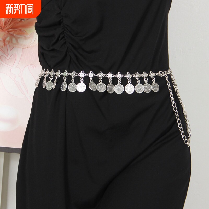 波西米亚新款硬币吊坠腰链女复古民族风金属时尚百搭饰品腰带链子