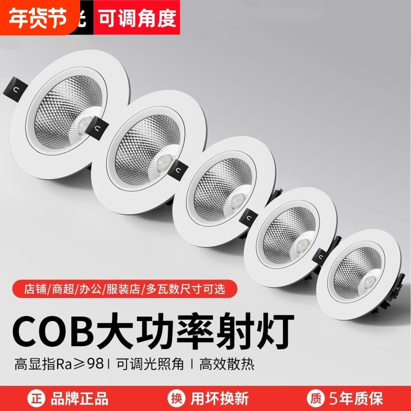 射灯LED天花灯家用嵌入式服装店cob筒灯背景墙孔灯商用聚光牛眼