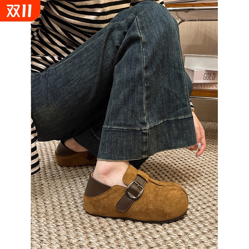 厚底加绒全包勃肯鞋女冬2025新款内增高乐福鞋两穿棉鞋拖外穿棉拖