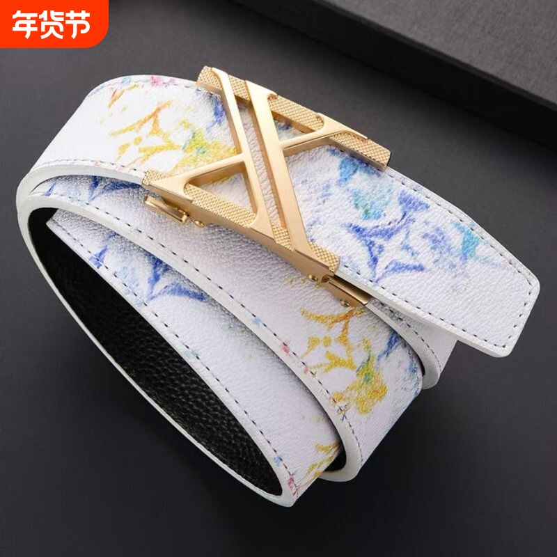 皮带男潮流学生百搭全卡槽涂鸦自动扣混的人腰带牛仔裤网红同款