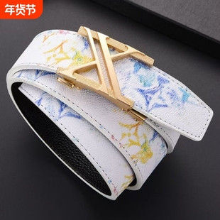 皮带男潮流学生百搭全卡槽涂鸦自动扣混的人腰带牛仔裤网红同款