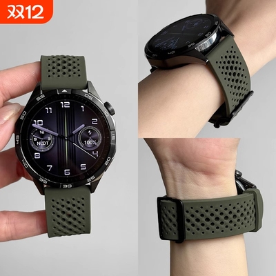 适用华为GT4表带watchgt3Pro手表带液态硅胶透气watch4pro运动GT2夏新款高级感GT1男女20mm22mm橙色表盘红色