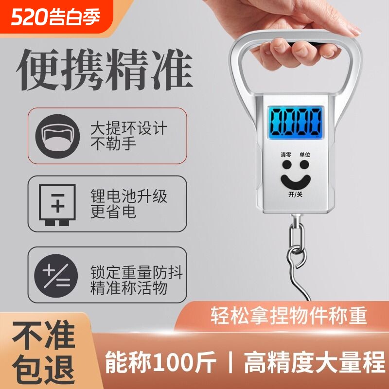 迷你手提电子秤钓鱼秤便携高精度家用快递称弹簧秤小型充电吊钩秤