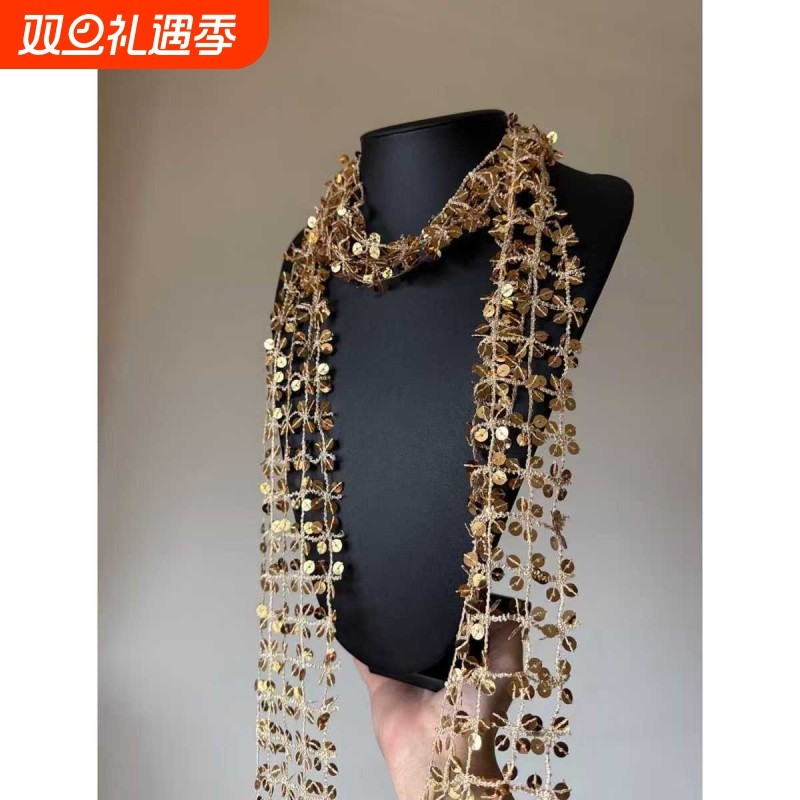 超吸睛~金色亮片编织镂空围巾项链氛围感时髦穿搭甜酷辣妹配饰~