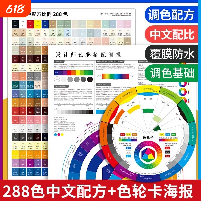 2025多功能色轮卡12色相环调色配色卡调色卡配方比例家具维修具革色粉油漆色浆膏288配比标准对比24色色环