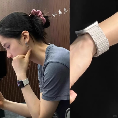 张婧仪同款适用苹果s11新款s10手表表带iwatch11腕带applewatchs10磁吸硅胶series9版秋冬时尚高级感女款表链