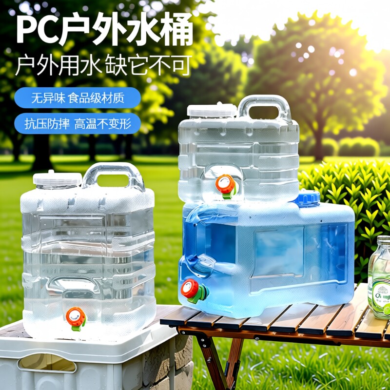 户外大容量食品级PC露营水桶车载带龙头储水家用矿泉水桶野营蓄水