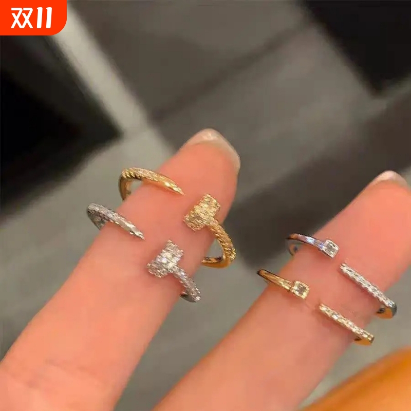 轻奢锆石钉子素圈叠戴戒指女ins小众高级感时尚精致百搭食指戒潮