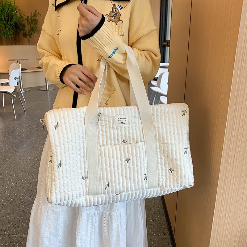 跨境妈咪包特大号韩版秋冬单肩女包大容量小熊刺绣手提斜挎母婴包