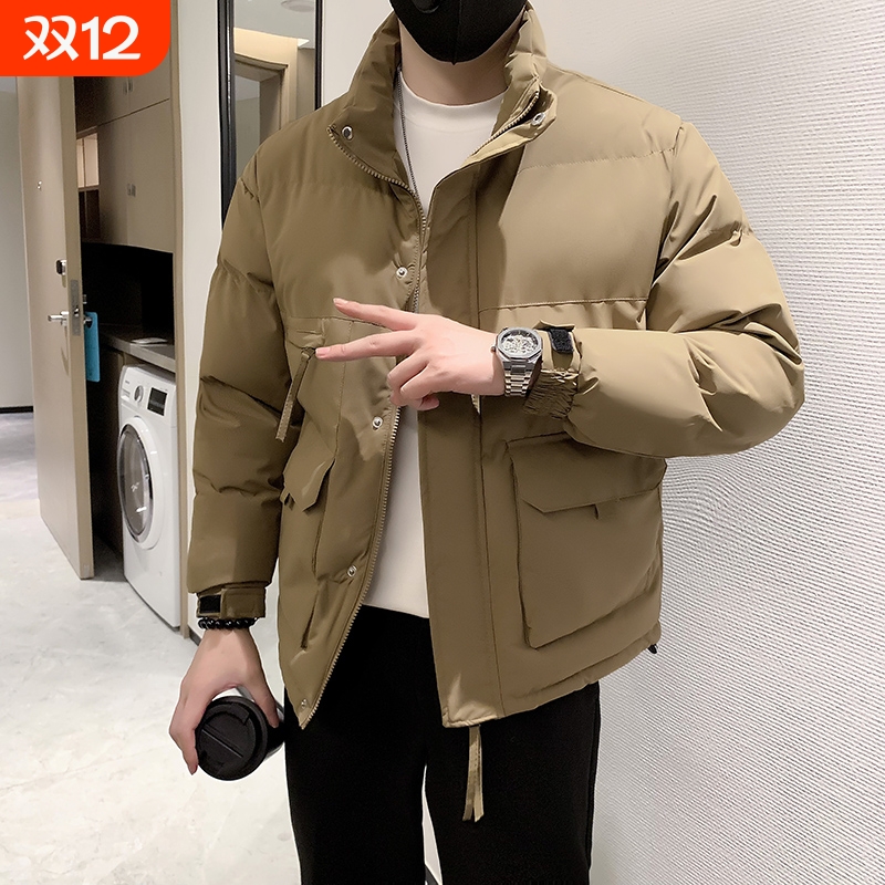 户外男士冬季外套潮牌痞帅工装羽绒棉服2023新款冬装立领加厚短款