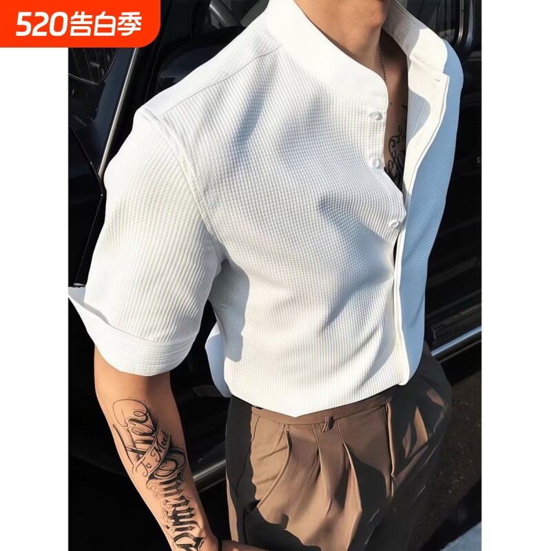 2026字母长袖衬衫日系港风ins宽松衬衣男生夏季潮流百搭休闲外