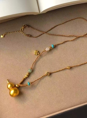 新中式编绳串珠葫芦项链国风招财福牌多宝锁骨链精致挂绳毛衣链