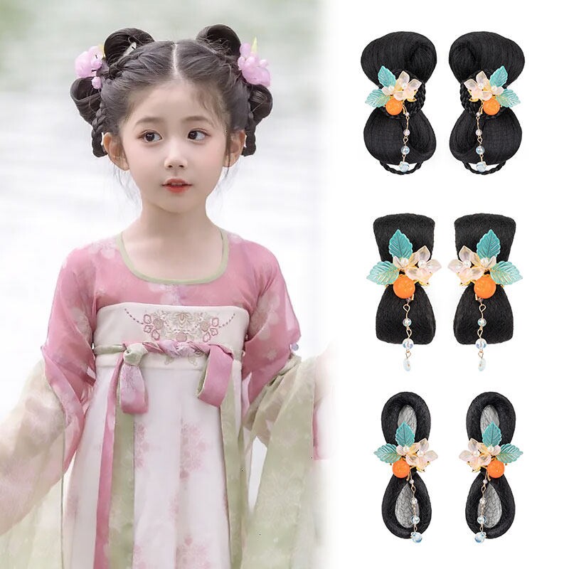 儿童汉服假发一体式垫发包盘发古风头饰古装假发蝴蝶结发髻发饰女