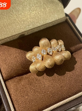 复古轻奢金色拉丝缎带咖啡豆开口戒指女小众个性中古镶嵌锆石手饰