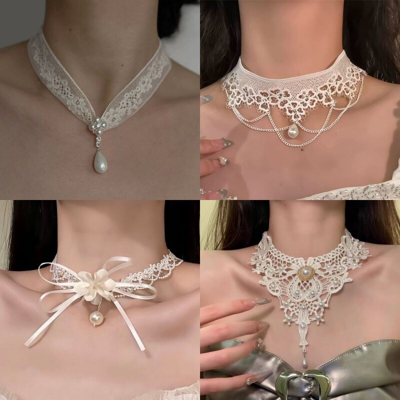 法式复古蕾丝choker丝巾扣女轻奢小众高级气质锁骨链扣配饰项链图片