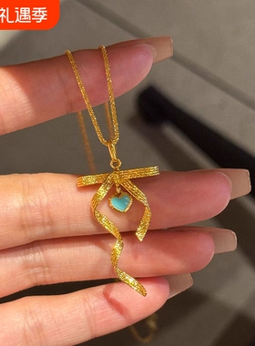 蝴蝶结爱心立体纹理百搭清新项链
