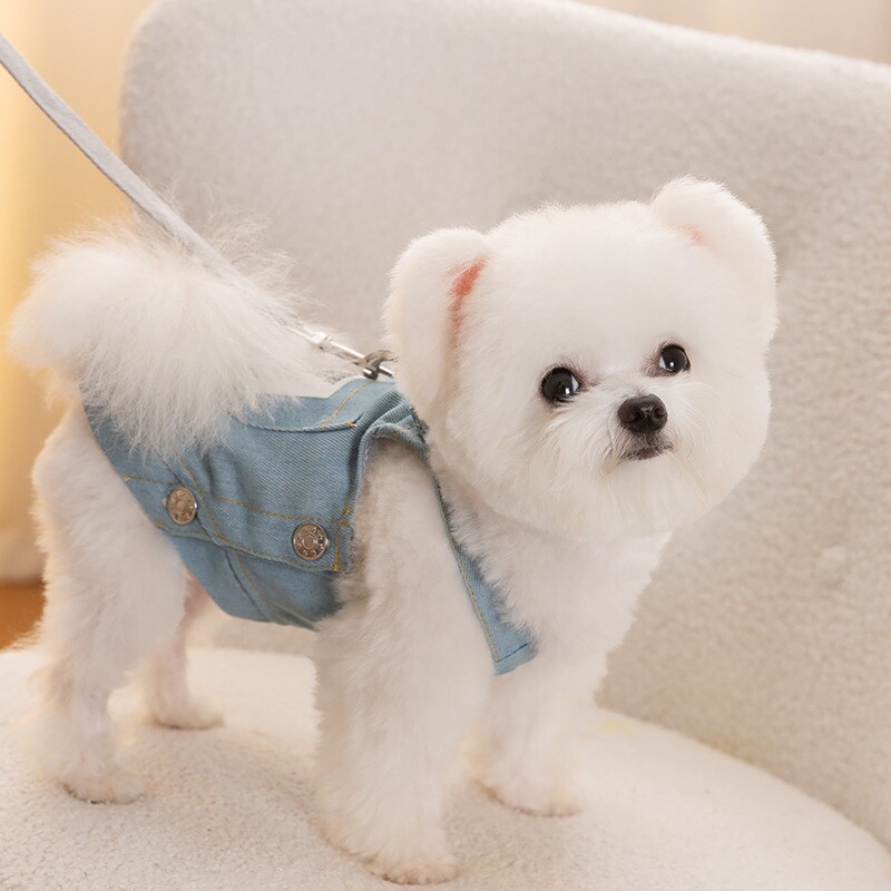 春夏季狗狗衣服口袋背带牛仔裙中小型犬泰迪比熊宠物衣服猫咪服饰