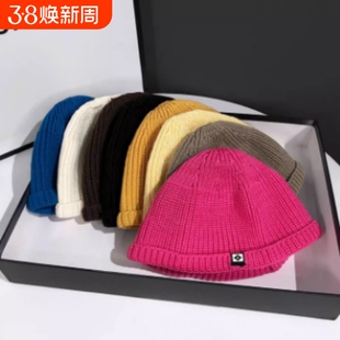 秋冬短款圆顶针织帽毛线帽子男女保暖冷帽薄款瓜皮帽雅痞黑色白色