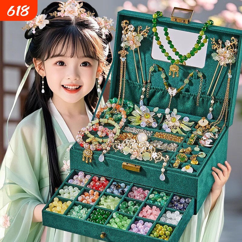 儿童女孩手链串珠手工diy材料首饰套装玩具生日礼物琉璃珠串创意