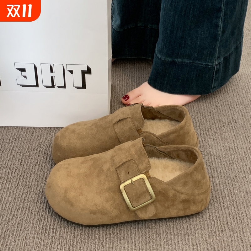 厚底全包勃肯鞋女鞋子2025新款秋冬一脚蹬博肯豆豆鞋加绒毛毛棉鞋