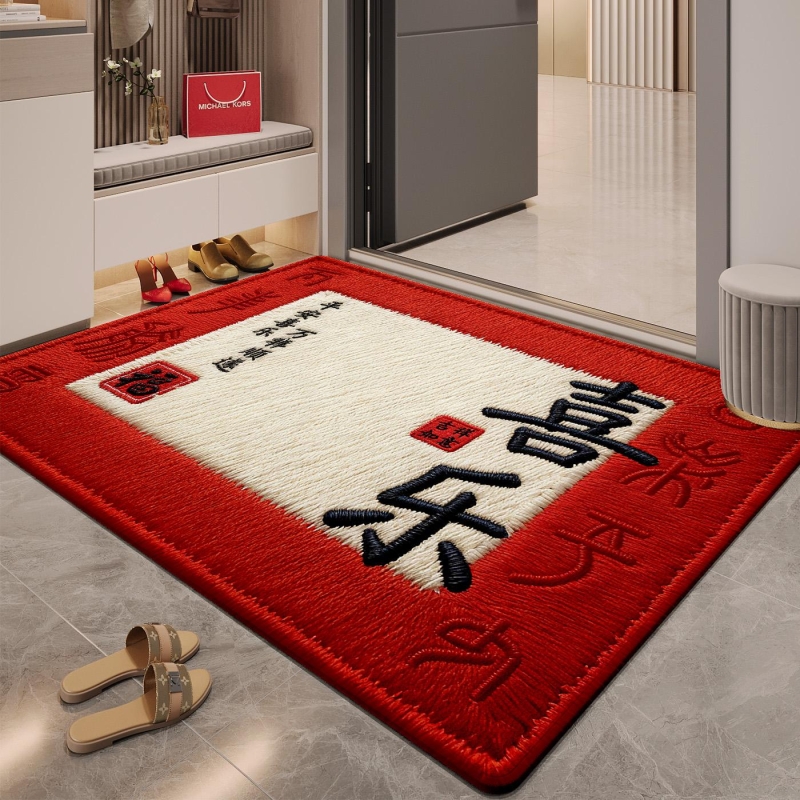 入户门地垫家用红色高端仿刺绣地毯防滑脚垫玄关门口耐脏除尘门垫