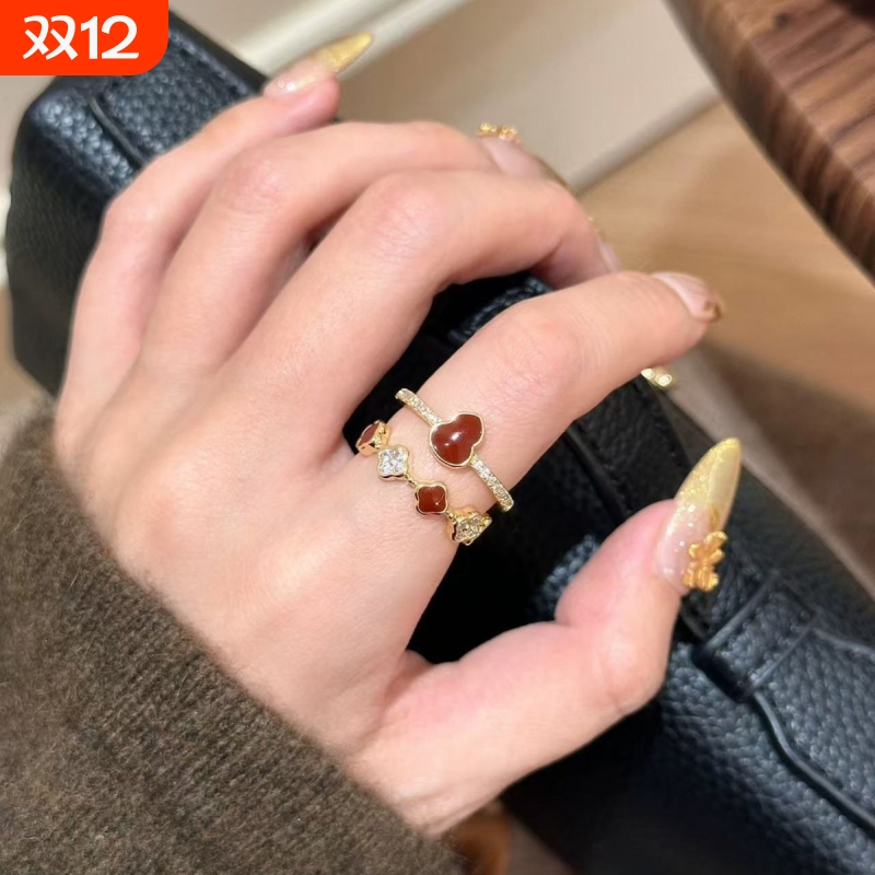 秋冬复古葫芦花朵戒指女小众高级感精致指环新中式轻奢百搭食指戒