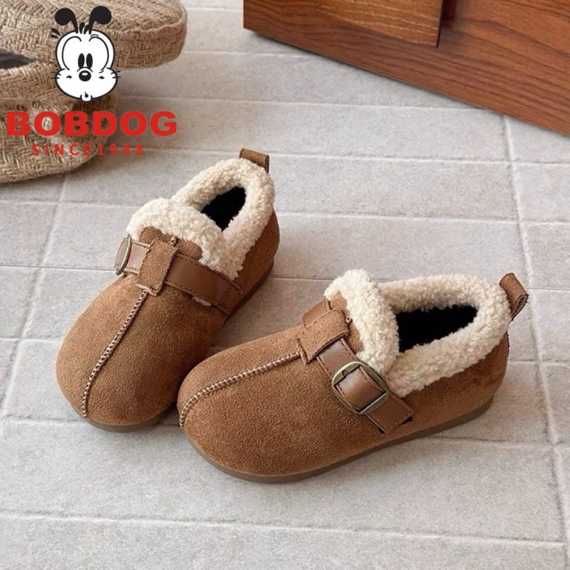 巴布豆女童勃肯鞋加绒儿童2025冬新款复古女宝宝二棉鞋毛毛豆豆鞋