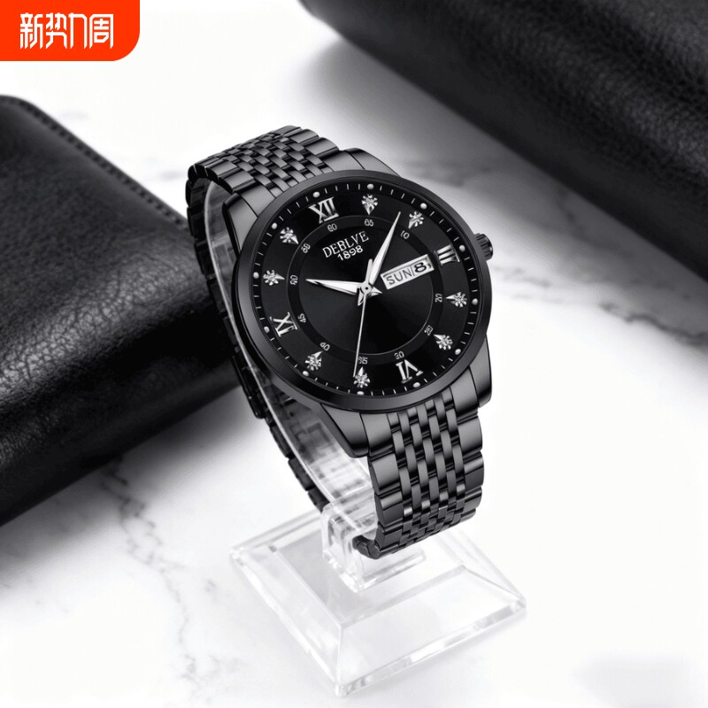 男款手表钢带商务防水石英腕表高级感男士正品名牌全自动非机械表