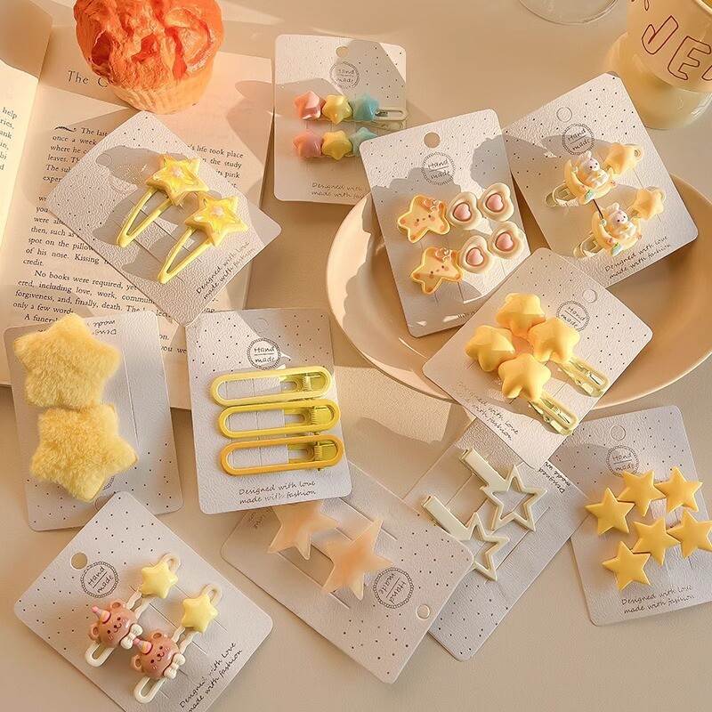 多巴胺黄色星星发夹子头饰女2026新款鸭嘴夹y2k碎发发卡蓝色粉