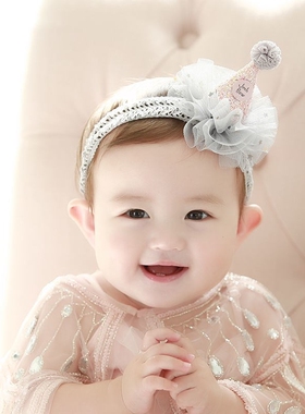 发带周岁生日帽女宝宝婴儿头饰百天发箍儿童公主发饰皇冠装饰红色