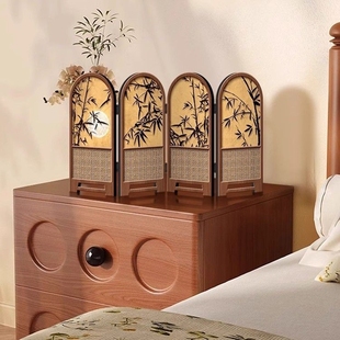 小屏风摆件中古风竹子新款桌面摆台画折叠折屏高级感电视柜装饰画