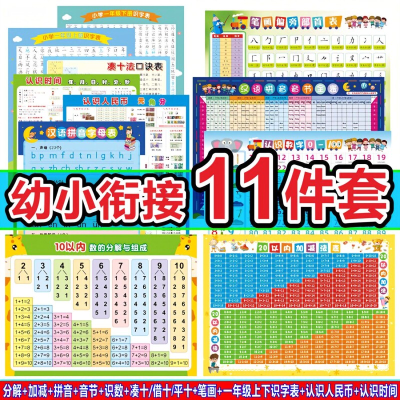 幼小衔接挂图全套幼儿园升一年级零基础大班墙贴学前班学习神器