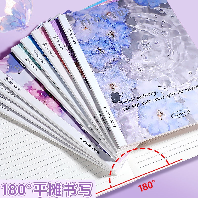 高颜值笔记本子无线胶装本精美ins风简约记事本横线软面抄学生用平摊水波纹手帐装订