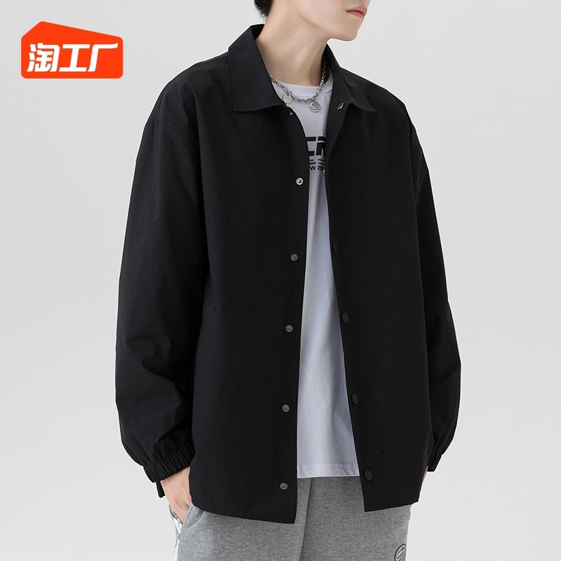 秋季痞帅黑色休闲夹克男士工装外套春秋款情侣衣服棒球服外衣男生_虎窝淘
