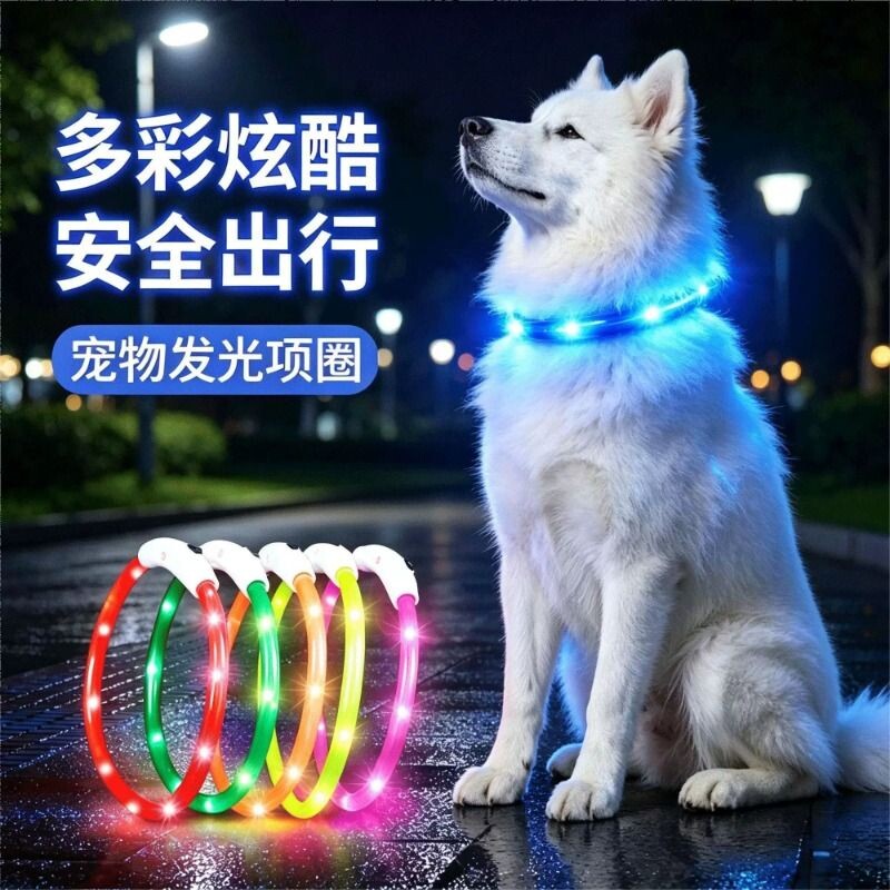 宠物项圈发光狗狗防丢遛狗脖圈充电柯基泰迪夜光夜间X防走失灯用