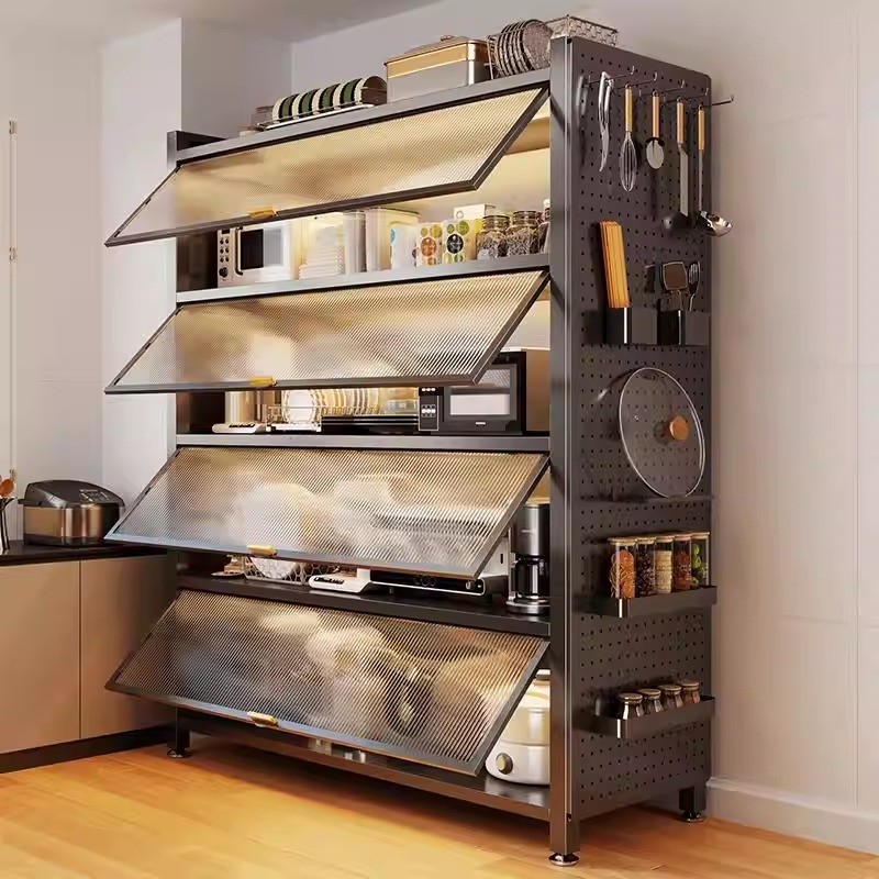 家用厨房置物架落地多层收纳储物柜微波炉烤箱带门多功能防尘橱柜,厨房/烹饪用具,微波炉置物架,淘宝优惠券,粉丝福利购,淘宝优惠卷