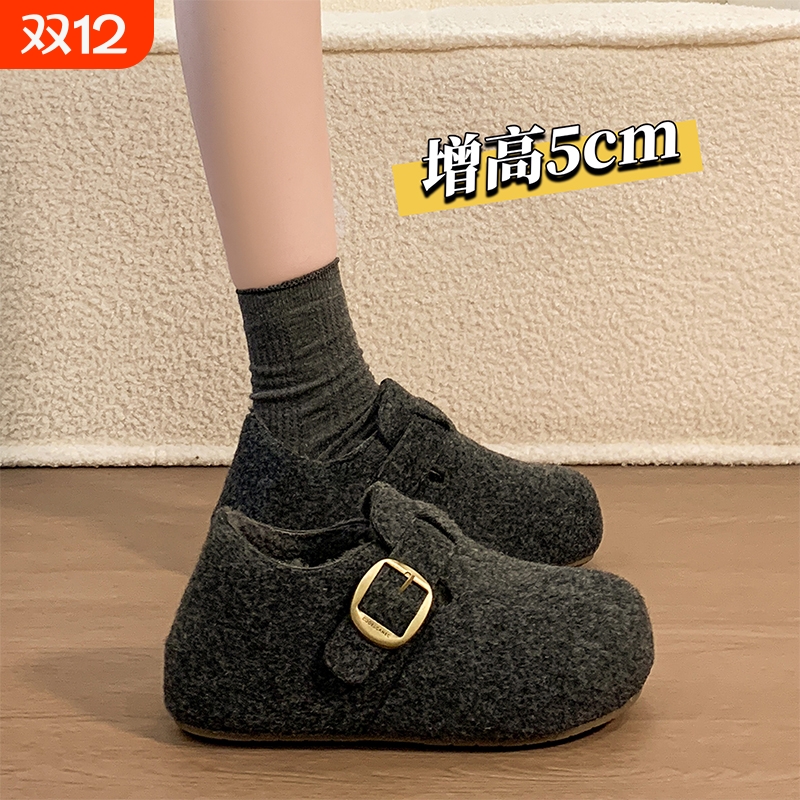 全包厚底勃肯鞋女加绒豆豆鞋2025新款冬季女鞋子网红爆款博肯棉鞋